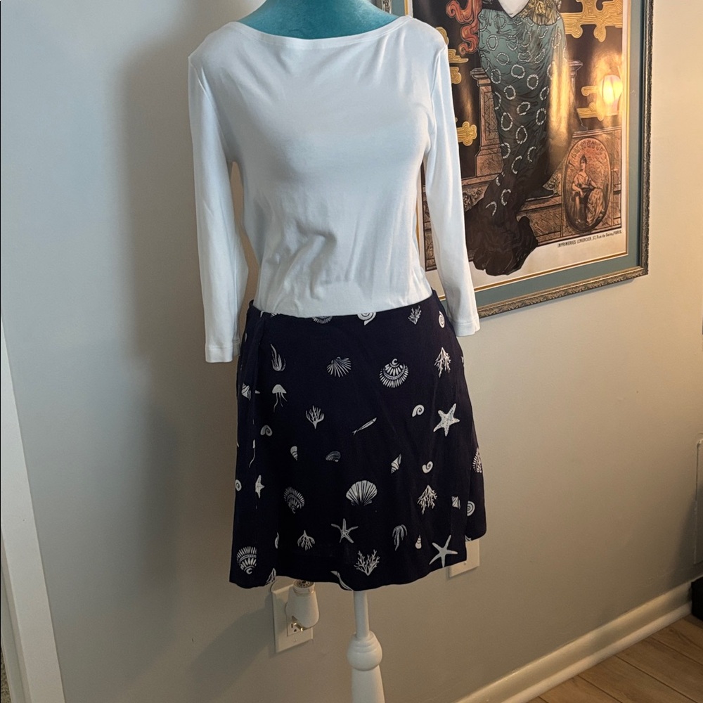White Top and Navy Skirt with Nautical Print